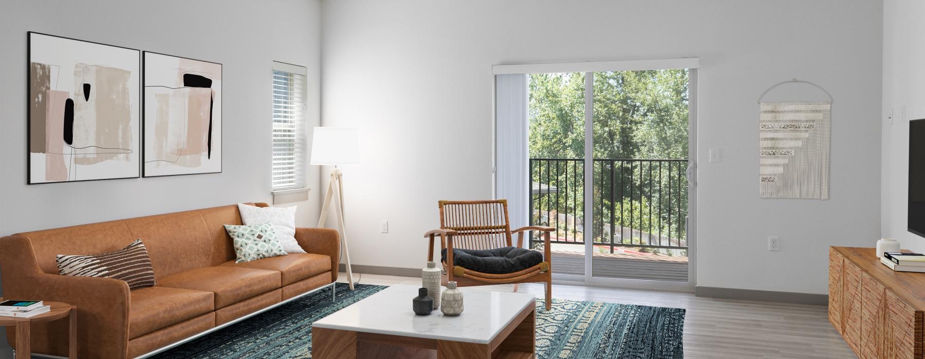 a living room with a couch and a table